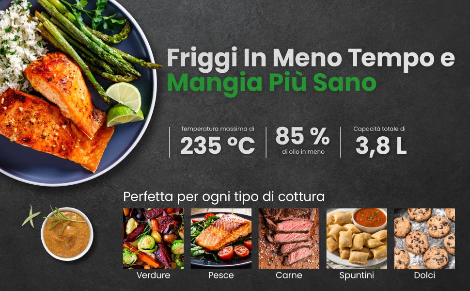 Аерофритюрниця Chefman 3.75L з технологією Hi-Fry, сенсорне керування, антипригарне покриття, чорна