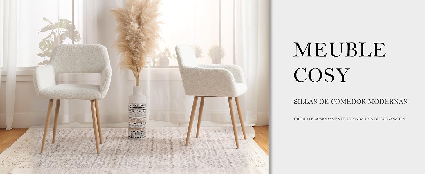 Комплект з 2 стільців для обідньої зони Cosy: м'які, з підлокітниками, білі, 56x56x78 см