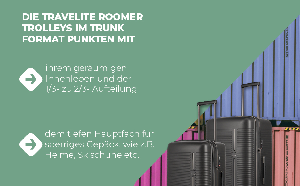Набір валіз Travelite Roomer: 2 шт. (L/M), чорний, з TSA замком, розширювані