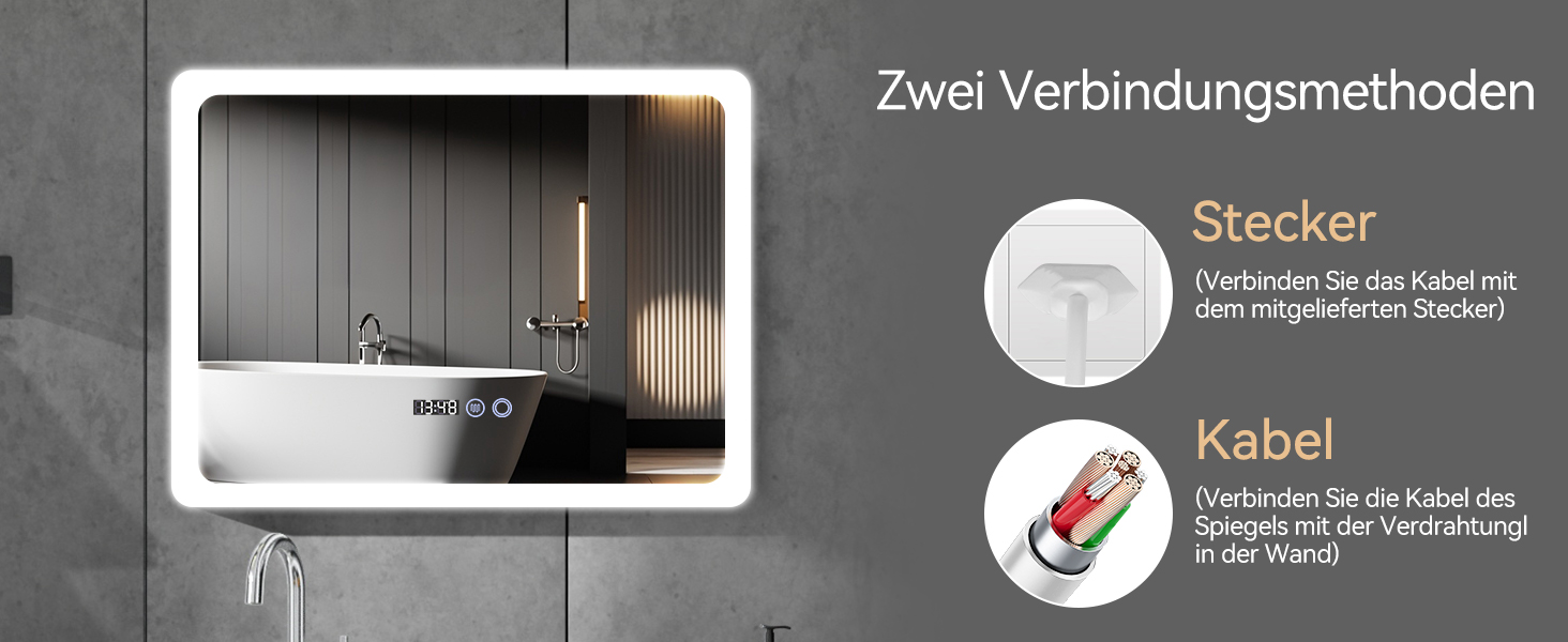 Дзеркало для ванної кімнати YU YUSING з підсвічуванням 80x60 см, LED, 3 кольори світла, регулювання яскравості, антизапар, сенсорне управління, таймер, загартоване скло, IP44 (прозоре)