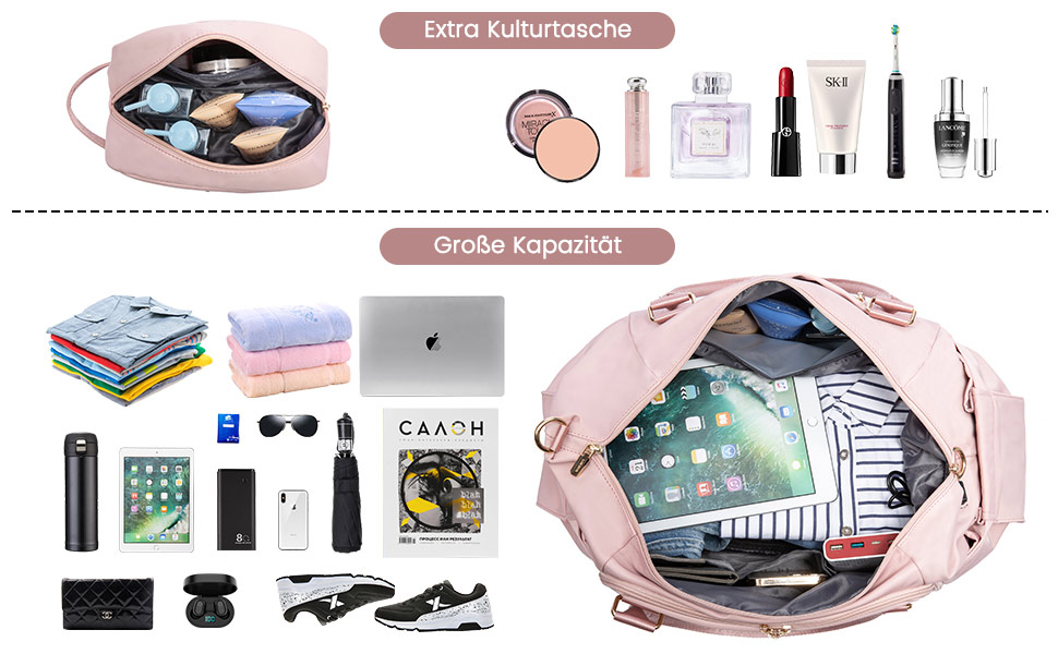 Спортивна сумка LOVEVOOK для подорожей, жіноча, 37L, рожева: Weekender, культ. сумка, відділення для взуття та мокрих речей