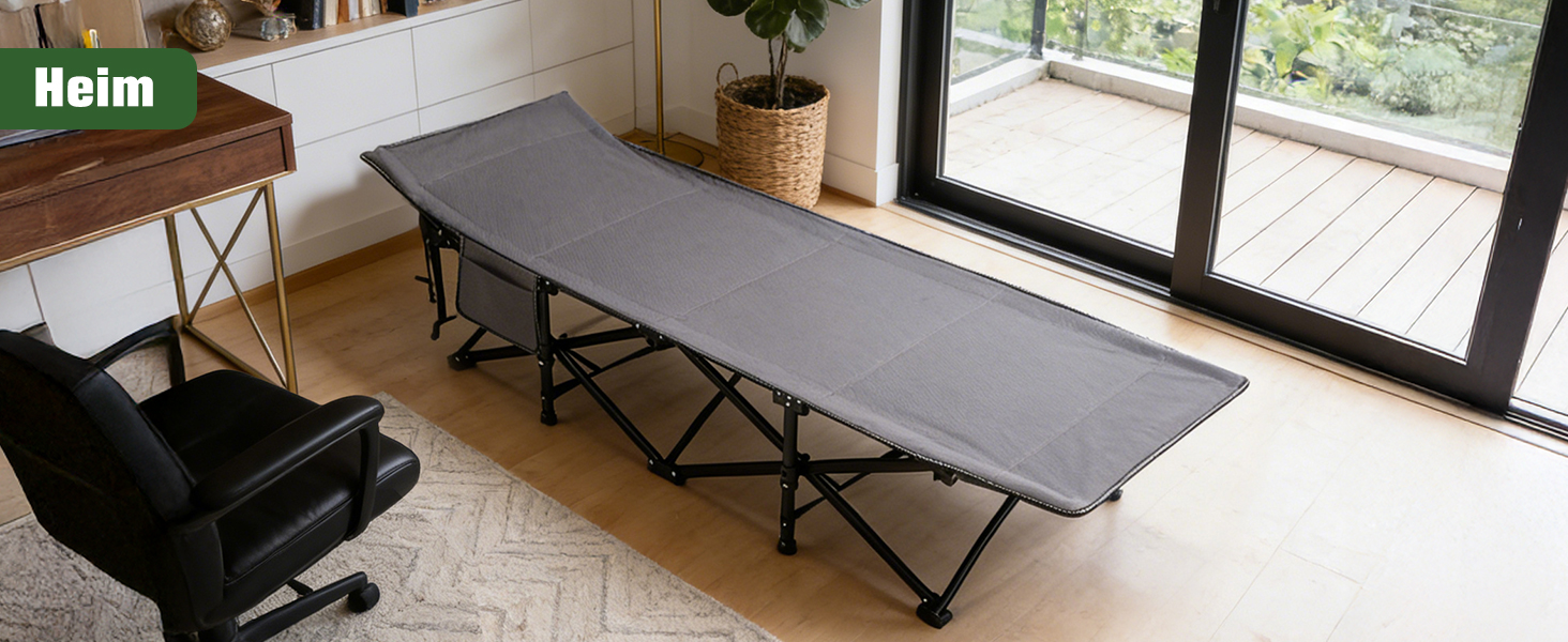 Розкладне ліжко для кемпінгу Sekey XXL (190x71x35 см), посилене сталеве ліжко-трансформер з тканиною Oxford, сіре (без матраца)