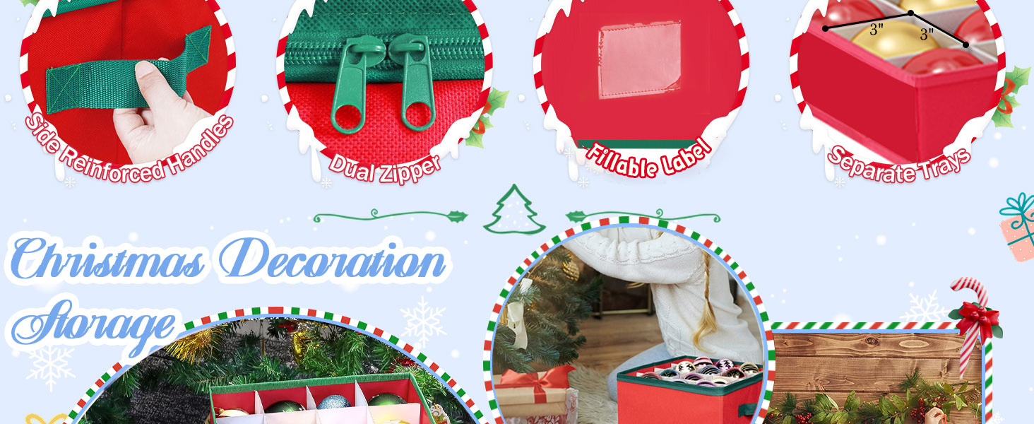 Коробка для зберігання новорічних прикрас VITEVER з регульованими перегородками, 64 кишеньки, 32x32,5x33 см