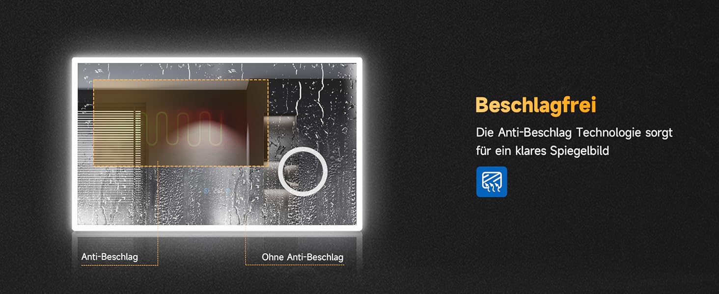 Дзеркало для ванної кімнати SONNI з підсвічуванням 80x60 см, 3 кольори світла, проти запотівання, LED, сенсорне керування, годинник, температура, 3-кратне збільшення