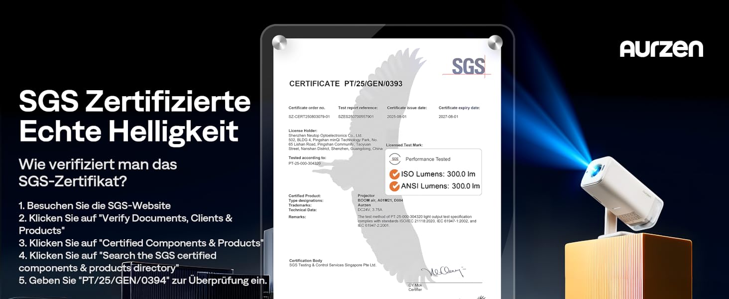 Портативний проєктор Aurzen Boom Air Mini з Google TV та Netflix, 4K, USB-C, Smart, Dolby Audio, WiFi, Bluetooth, автофокус TOF, поворотний штатив, кремово-білий