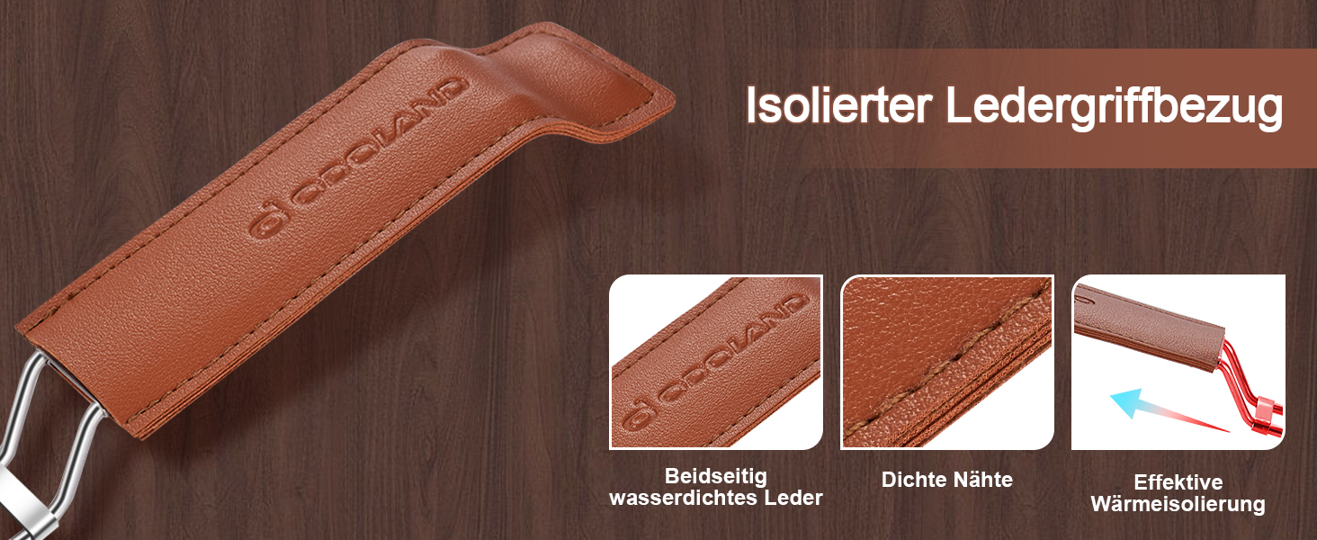 Набір посуду для кемпінгу Odoland: каструля, сковорода, тарілки, миски, столові прибори (10 шт.) з антипригарним покриттям та шкіряним чохлом