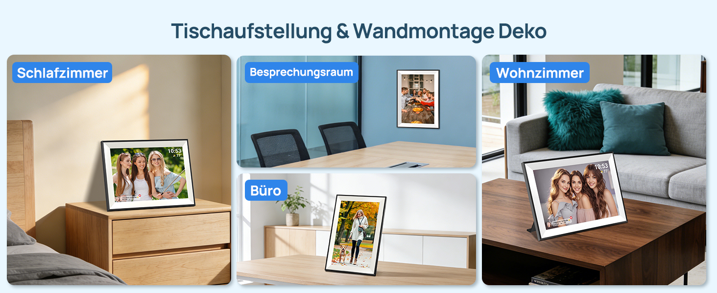 Цифрова фоторамка Frameo 10.1 дюймів WLAN, Full HD IPS сенсорний екран 1280x800, 32GB пам'ять, автоматичний поворот, можливість монтажу на стіну, керування через додаток Frameo (Чорна з білою рамкою)