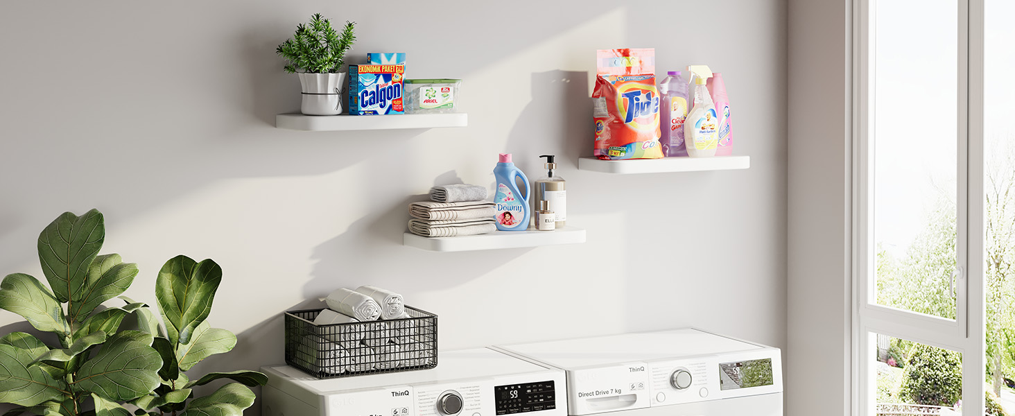 Набір полиць на стіну Wandregal з дерева (3 шт) білі, плаваючі полиці з прихованим кріпленням для вітальні, спальні, кухні, для книг та декору