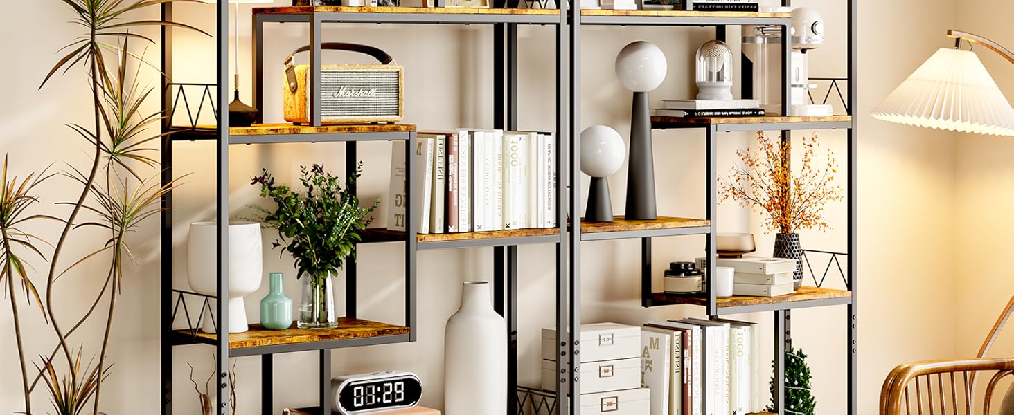 Стильна полиця Bealife для книг, 5 ярусів, 98 x 30 x 180 см, для вітальні, офісу, робочого кабінету, в стилі ретро, індустріальний дизайн