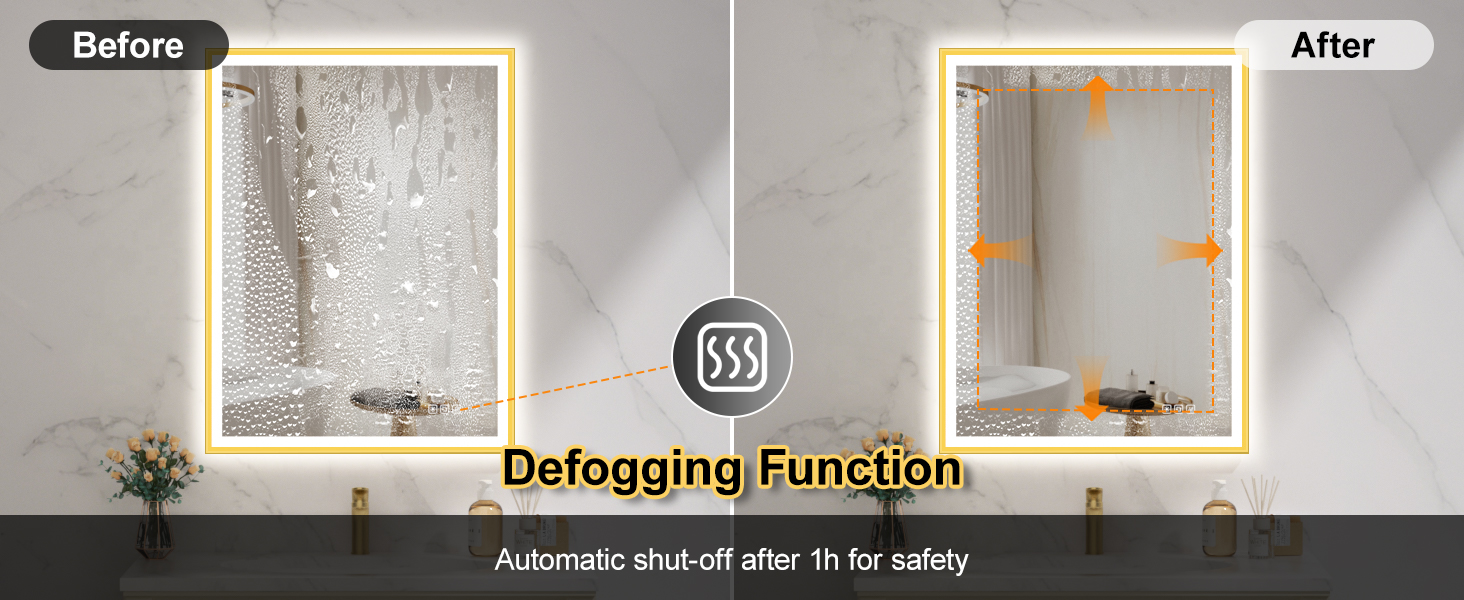 Круглий LED дзеркало для ванної кімнати Furduzz з підсвічуванням, 700 мм, настінний, сенсорний вимикач, регулювання яскравості, 3 кольори, проти запотівання, інтелектуальна пам'ять (модель 2, золота рамка, 70 x 50 см)