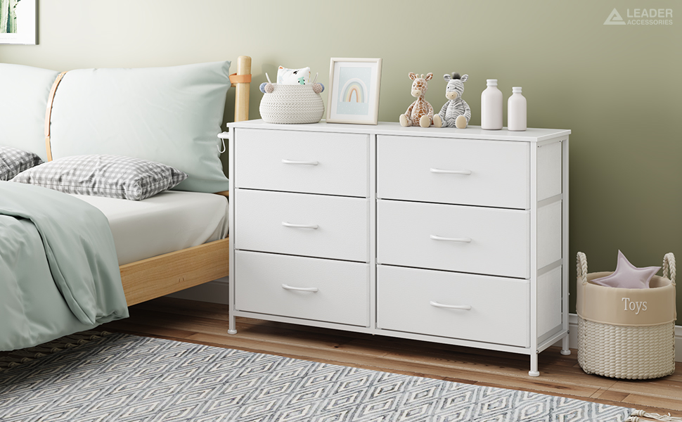 Комод Flur з 6 висувними ящиками з тканини - промисловий комод для вітальні з металу - комод для передпокою в стилі рустік - комод для спальні з тканини для одягу - білий 100x30x65 см, 6 ящиків - 100x30x65 см білий