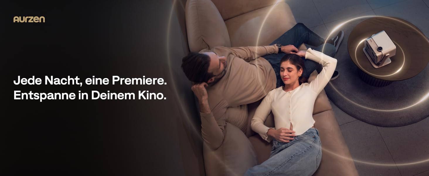 Aurzen Boom Mini 4-в-1 Smart Beamer з Google TV, 4K, проєктор для дому та на вулицю, 20W Dolby Audio, 500 ANSI, ToF автофокус, корекція трапеції, Wi-Fi/Bluetooth, підтримка смартфонів (кремовий)