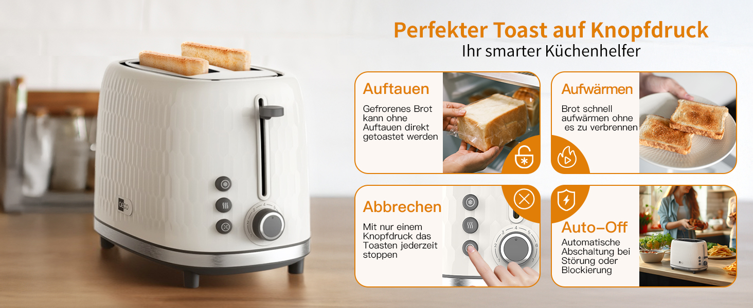 Тостер aeco toastlab Elite 2 відділення, підставка для булочок, широкі слоти, 6 рівнів підсмажування, 10 програм, 850 Вт, LCD-дисплей, функція підняття, розморожування, піддон для крихт