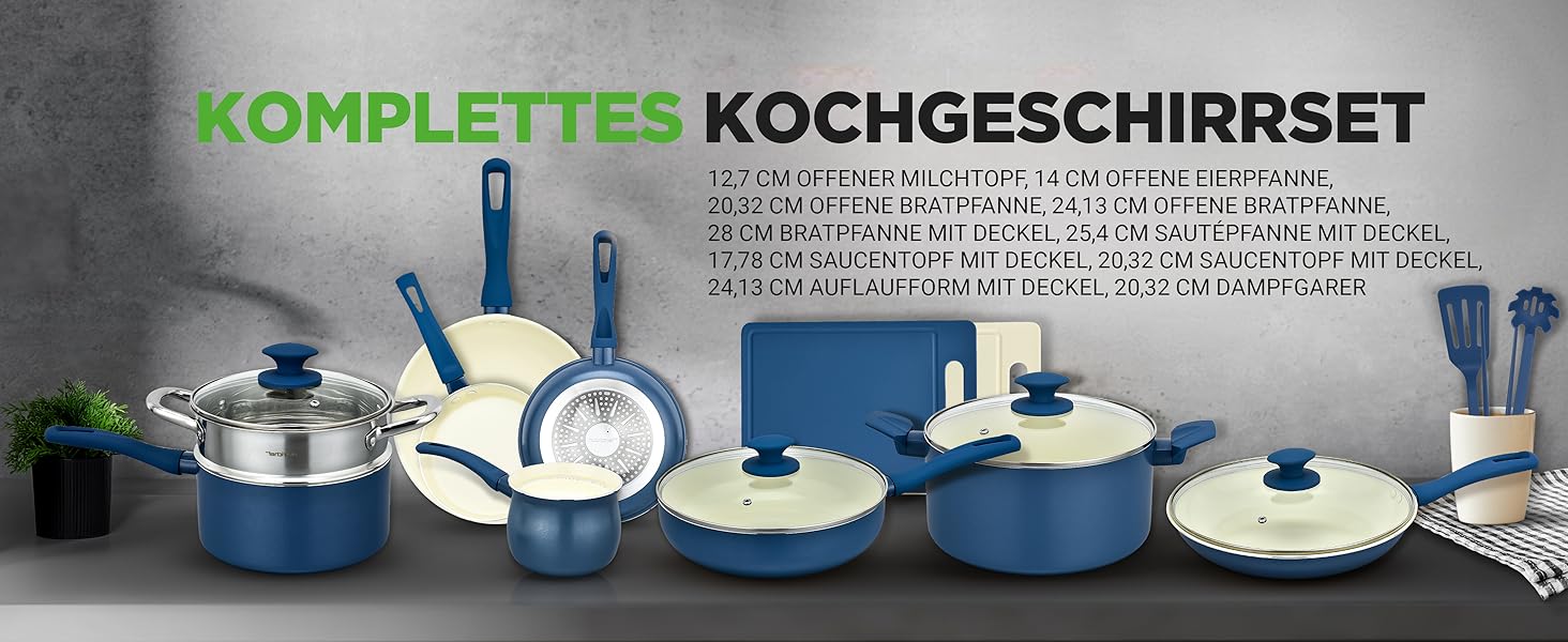 Набір посуду NutriChef 54 елементи: сковороди, каструлі, кухонні аксесуари, ножі, форми для випічки, для приготування здорової їжі (синій)