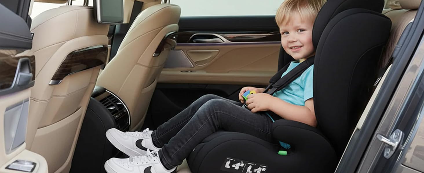 Автокрісло Deryan Charlie i-Size 100-150 см, 9-36 кг, 3.5-12 років, Чорне - з ременями безпеки, регульований підголівник, бічний захист