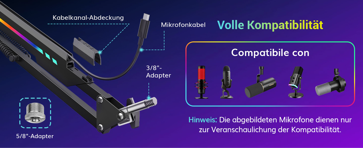 Мікрофон геймерський TONOR T90 з RGB підсвіткою та тримачем - професійний мікрофон для стрімінгу та ігор