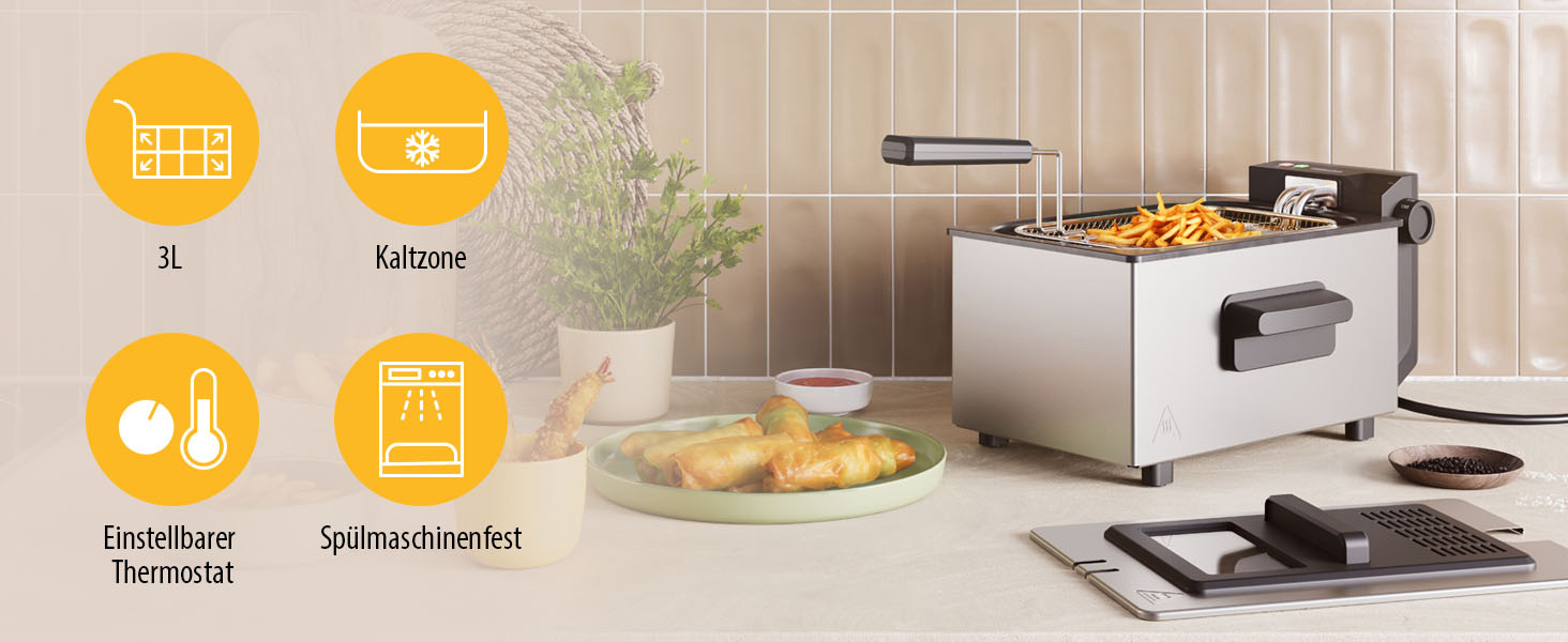 Фритюрниця Tristar FR-9326 PRO з вікном та фільтром, 3л, регулювання температури до 190°C, корпус із нержавіючої сталі