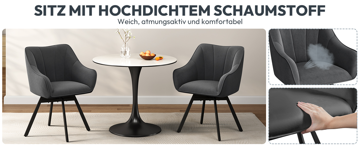 Крісло Yaheetech для кухні/їдальні/вітальні, обертається на 360°, з підлокітниками та металевими ніжками, темно-сірий (2 шт.)