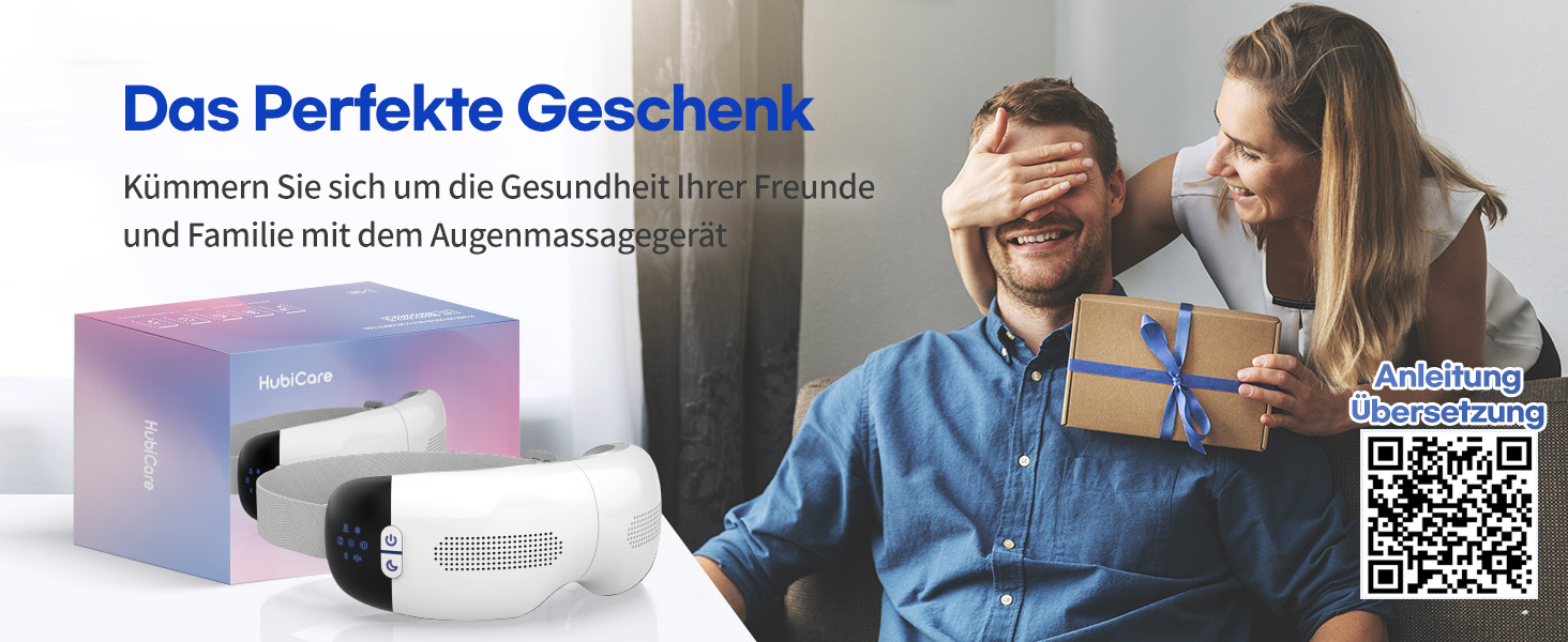 Масажер для очей HubiCare з підігрівом та охолодженням, компресією та вібрацією, Bluetooth, для зняття мігрені та сухості очей