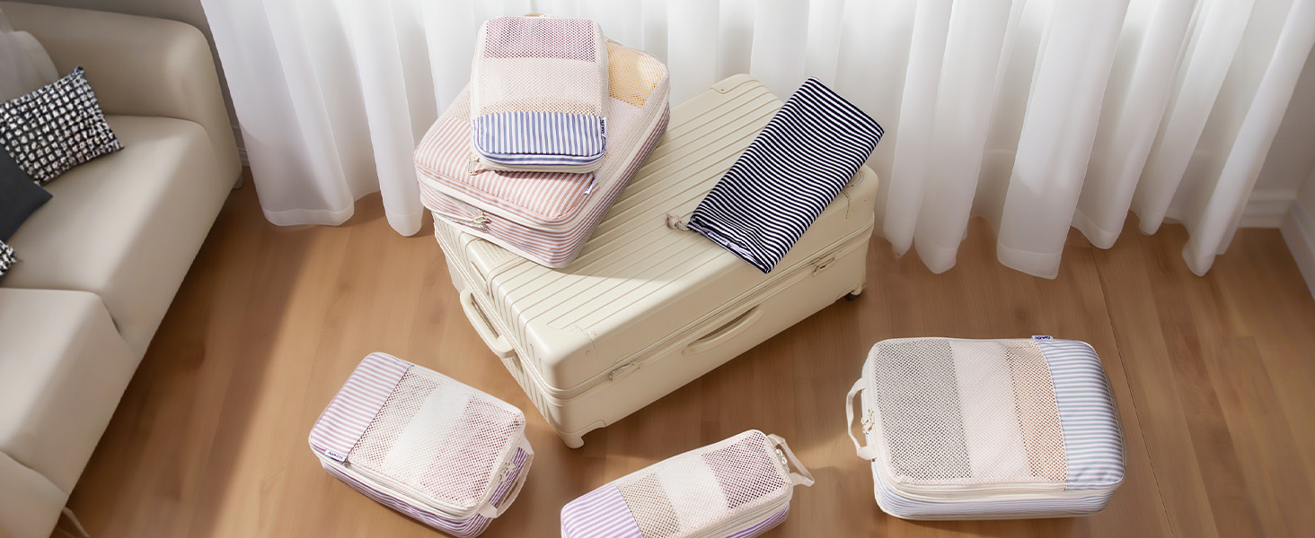 Набір органайзерів для валізи та рюкзака Narwey, 6 шт, компресійні пакувальні куби для подорожей, синій з візерунком