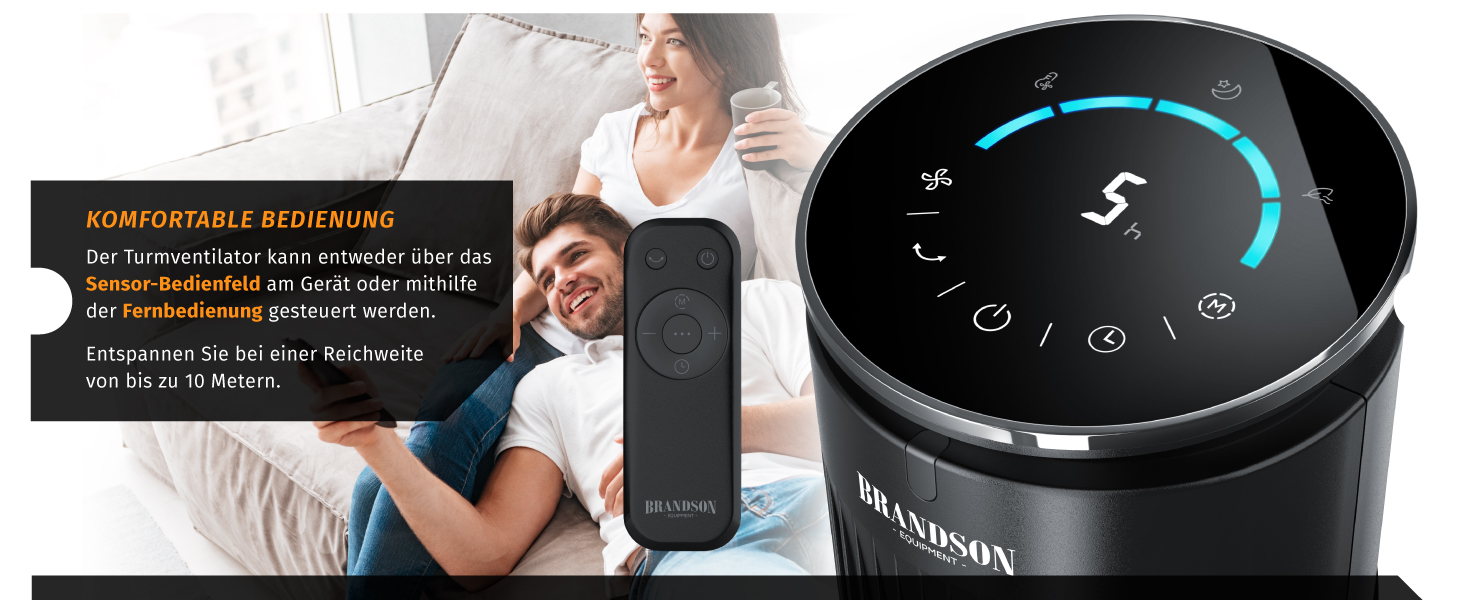 Вентилятор вежний Brandson з пультом, аромадифузором, нічним режимом, таймером, 5 швидкостей, LED дисплей