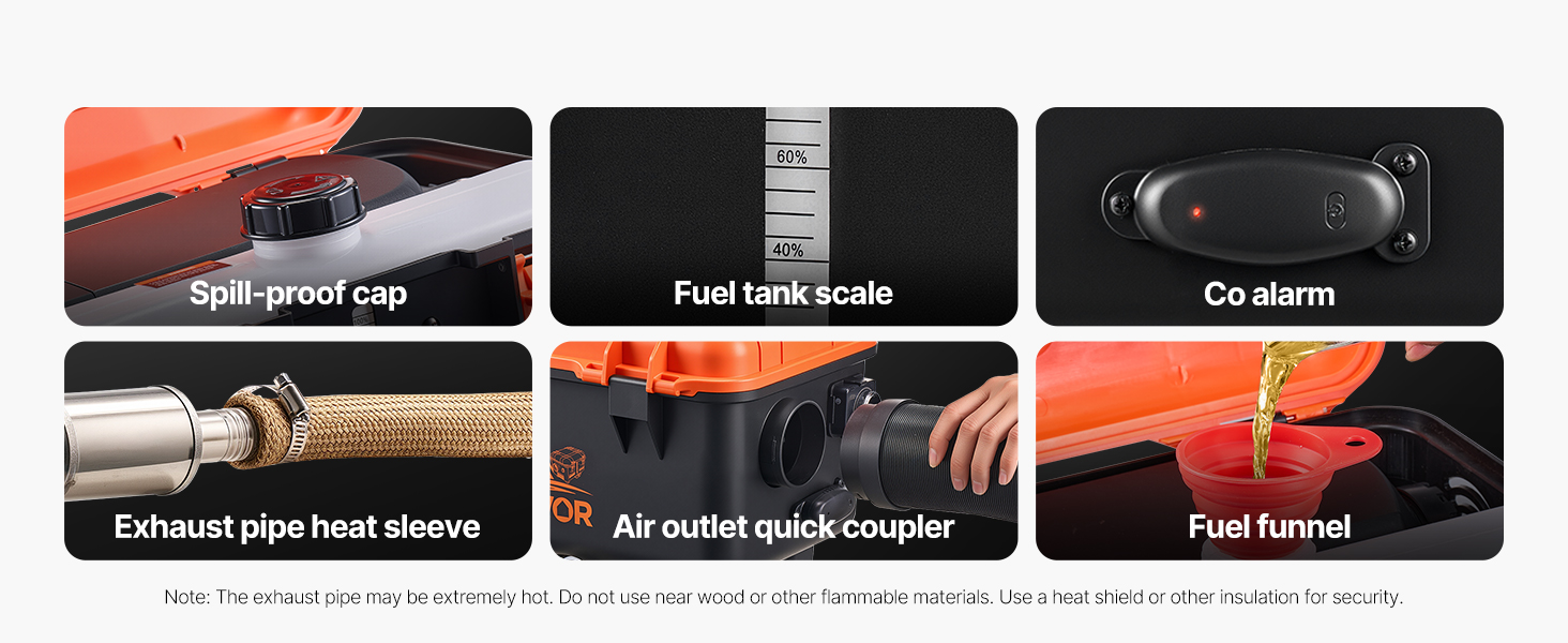 Дизельний обігрівач VEVOR 8 кВт, 12/24 В, портативний, з пультом ДУ та LCD, для вантажівок/кемперів, оранжевий