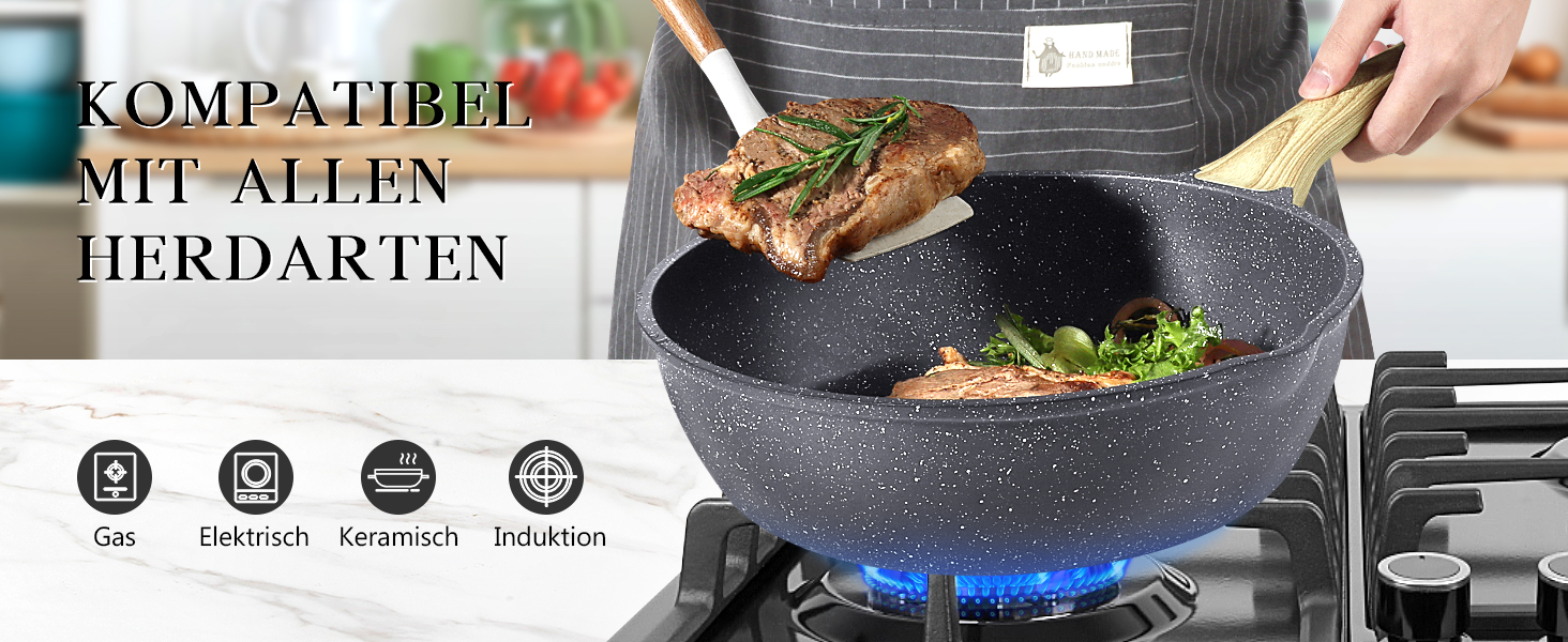 Wok-сковорода GiPP з високим бортиком, 24 см, керамічне антипригарне покриття, з кришкою, 4.3 л, для всіх типів плит, білий (сірий), PFOS/PFOA-free