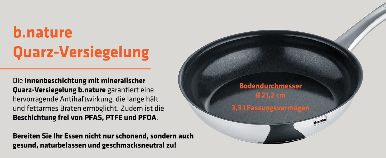 Пан з нержавіючої сталі Berndes Napoli 28 см – універсальна, антипригарна, з капсульним дном та кварцовим покриттям