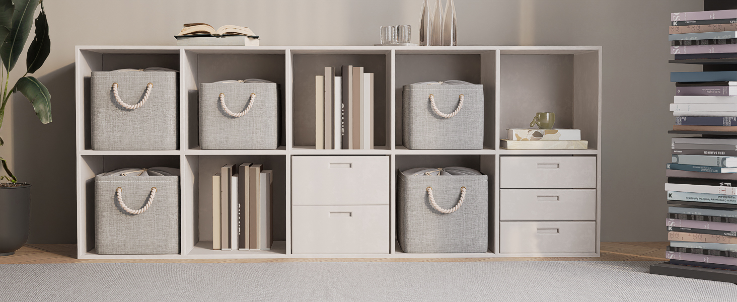 OUTBROS Коробки для зберігання (3 шт.) сірі, 33 x 23 x 20 см, тканинні, з шнурком та ручкою, складні