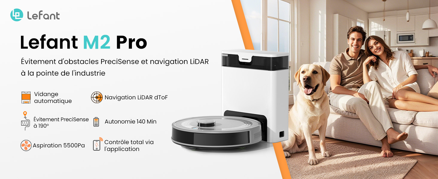 Робот-пилосос LEFANT M2 Plus з картографією, лазерною навігацією, 6000Pa, персоналізованим прибиранням, WiFi/App/Alexa, чорний (M2 Pro Grey)