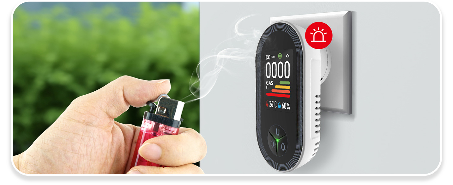 Детектор чадного газу MOES з вилкою, 3-в-1: CO, температура та вологість, акустичний сигнал, для дому та кемперів, 1 шт. (CO+GAS, 2 шт.)