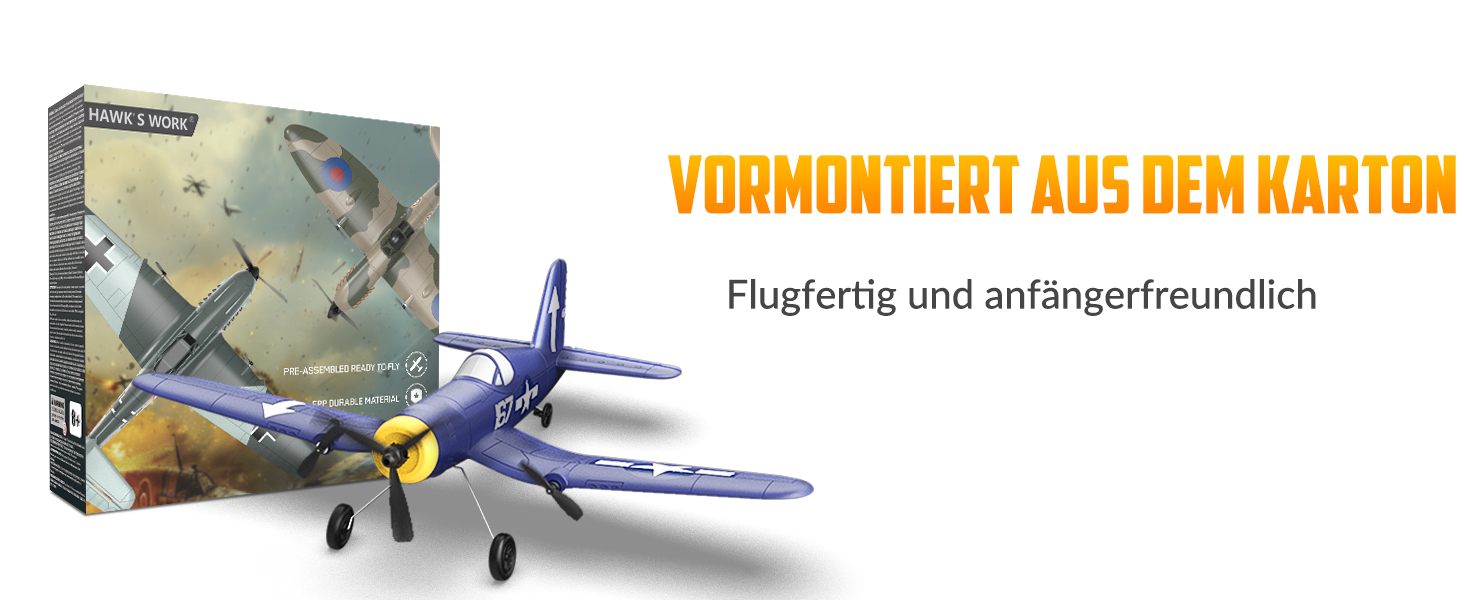 RC літак HAWK'S WORK F4U Corsair 2.4GHz – радіокерований літак-винищувач для дітей та початківців, готовий до польоту з гіростабілізатором