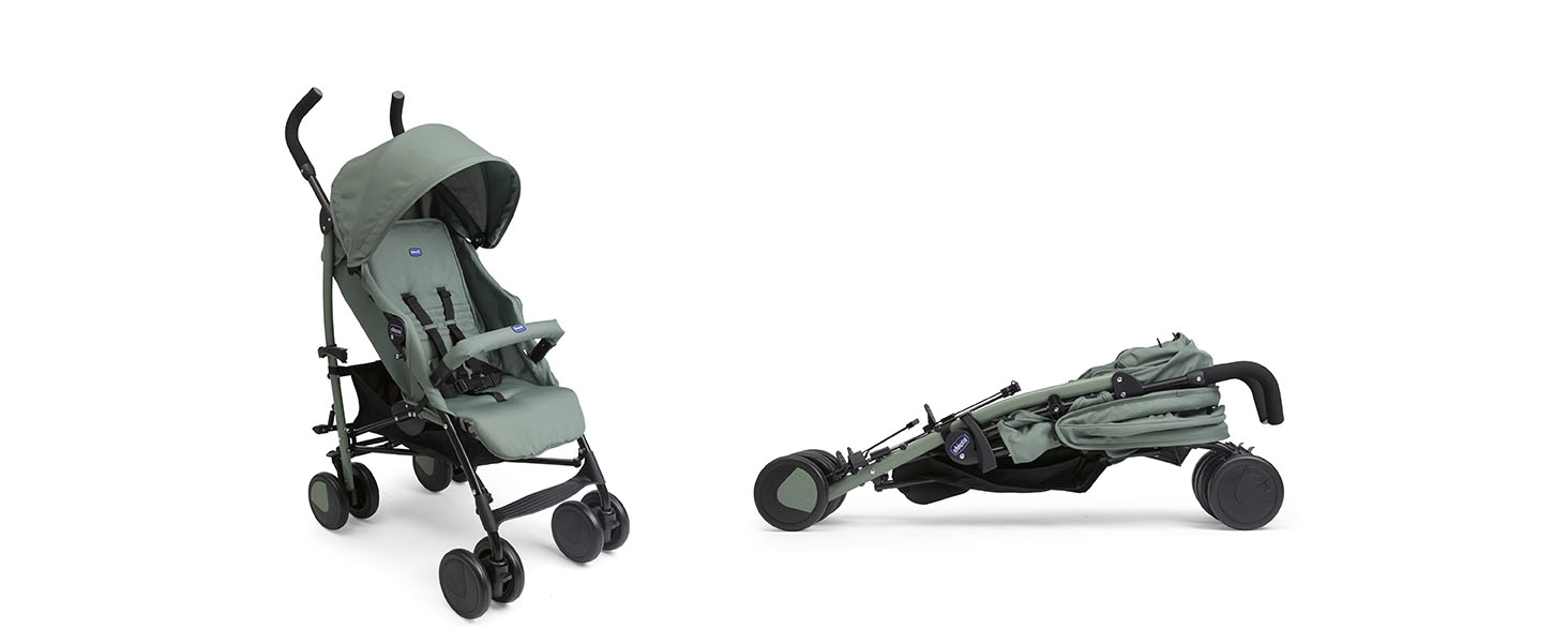 Дитяча коляска Chicco Echo Lite, зелений колір, від народження до 22 кг, регульована спинка, великий сидіння, захист від ударів, складаний дощовик, гальма та поворотні колеса