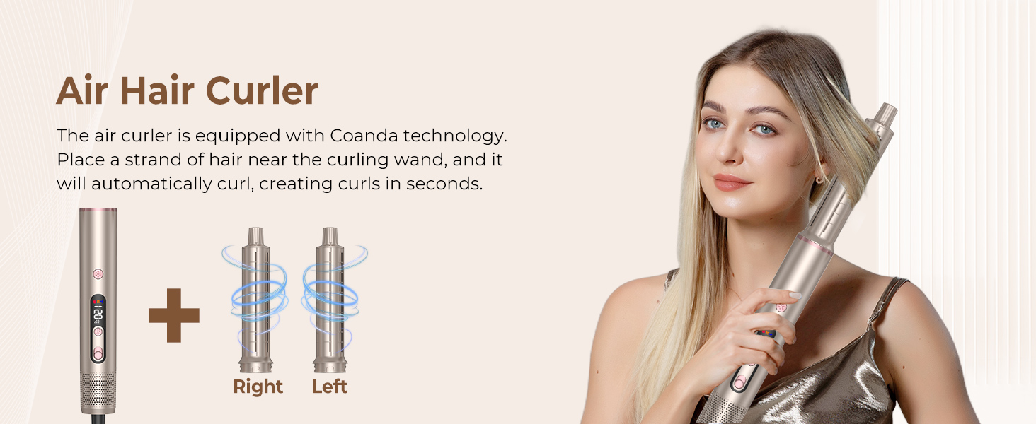 UKLISS Airstyler Pro 7 в 1: Фен-щітка з дифузором, 1400 Вт, 110 000 об/хв, професійний стайлер для сушіння, завивки та випрямлення волосся (Золотий)