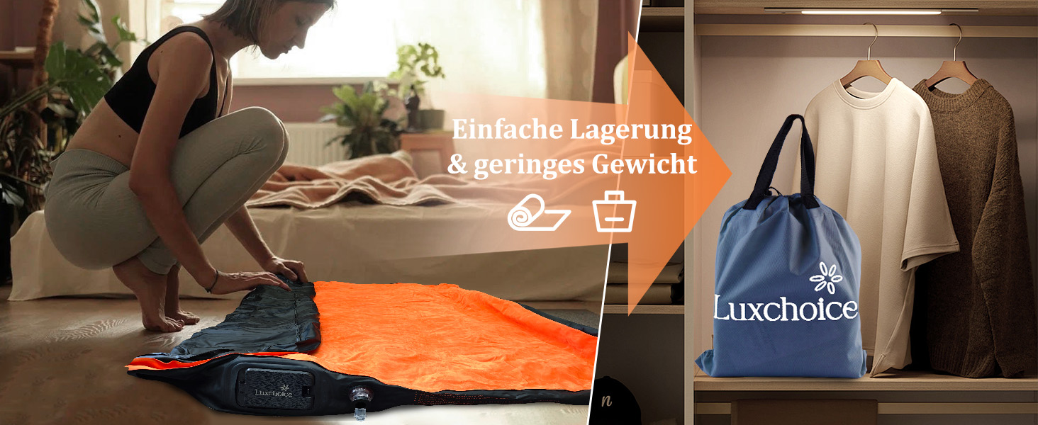 Надувна матрац Luxchoice з самонадувною системою та портативним насосом. Двоспальне ліжко для кемпінгу, подорожей та дому. Розмір 203x152x22 см, вантажопідйомність 250 кг