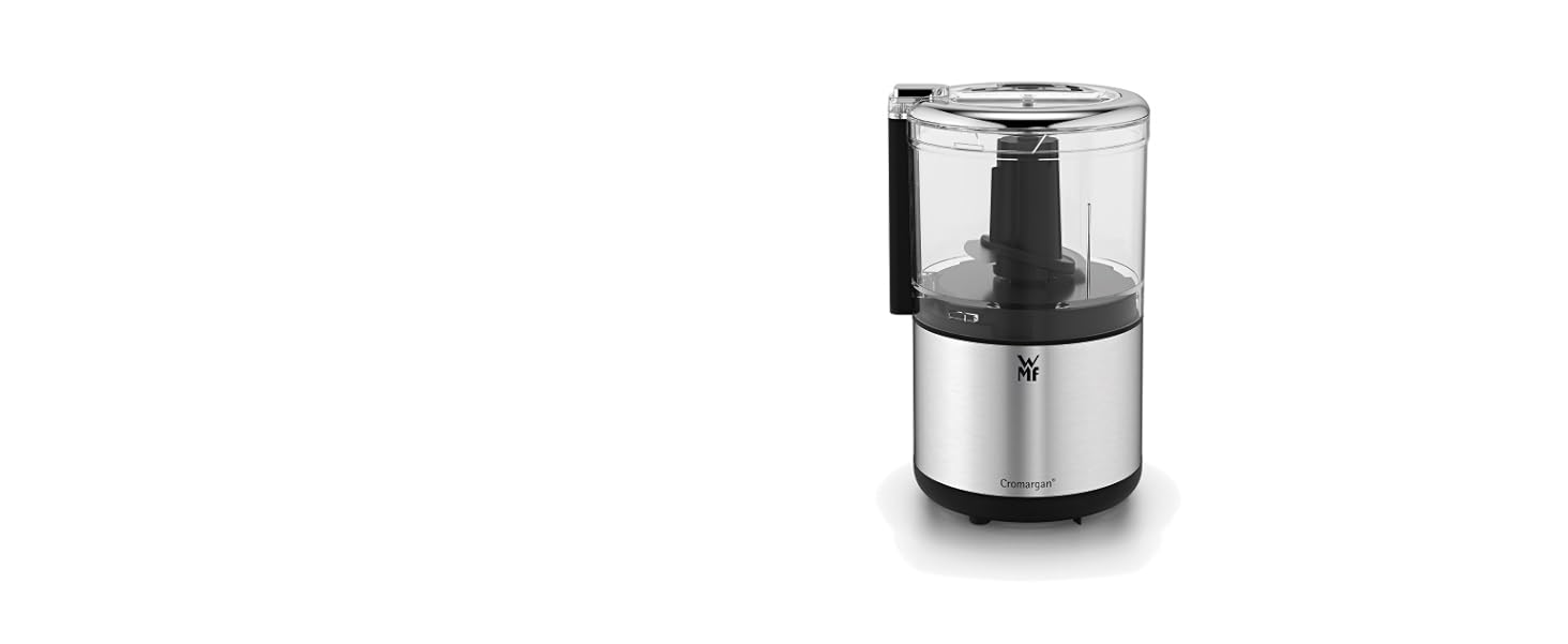 Подрібнювач WMF Küchenminis Cromargan матовий, компактний електричний подрібнювач з однією кнопкою, контейнер 0.3л, 65 Вт, пластик