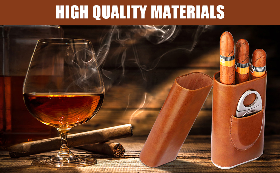 Вишуканий шкіряний тютюнотримач для 3 сигар з нержавіючою сталею та різаком, для подорожей