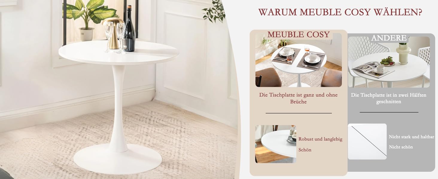 Круглий обідній стіл Cosy - компактний стіл для кухні, вітальні, офісу, 80x80x75 см, білий