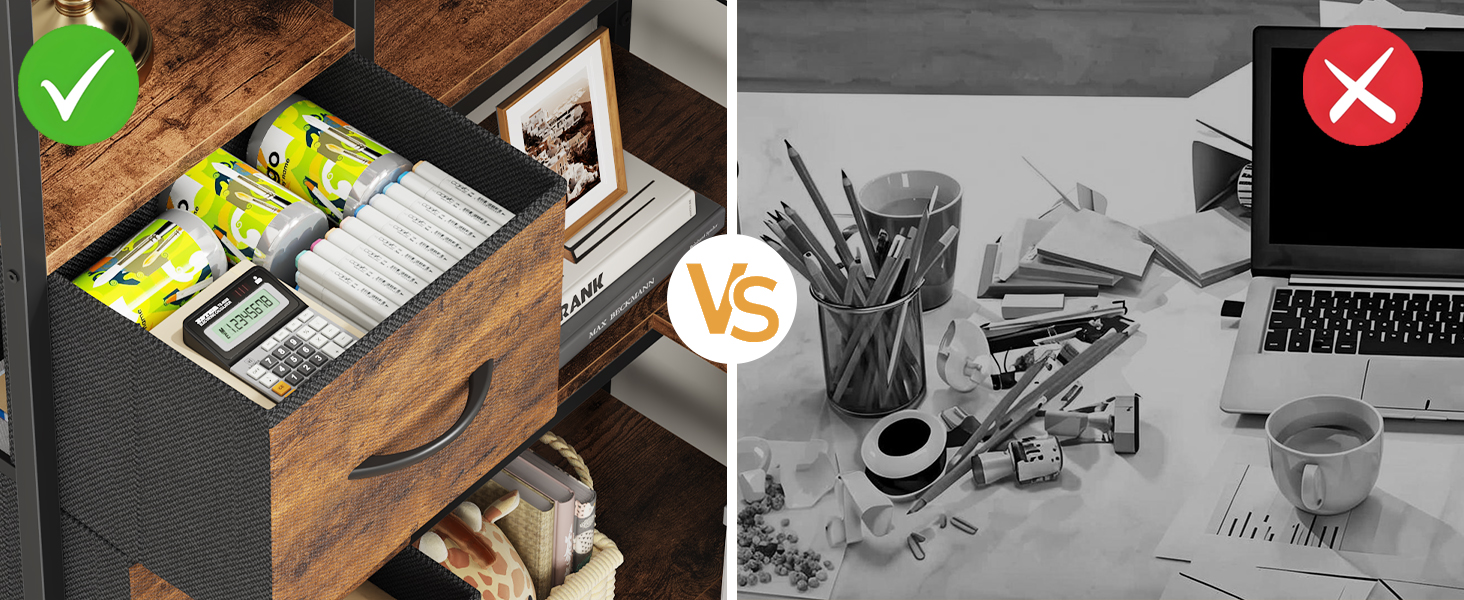 Кутовий стелаж OYRREU з 5 ярусами, LED-підсвічуванням та 4 висувними ящиками. Підходить для вітальні, спальні, офісу, кухні. Вінтажний коричневий колір.