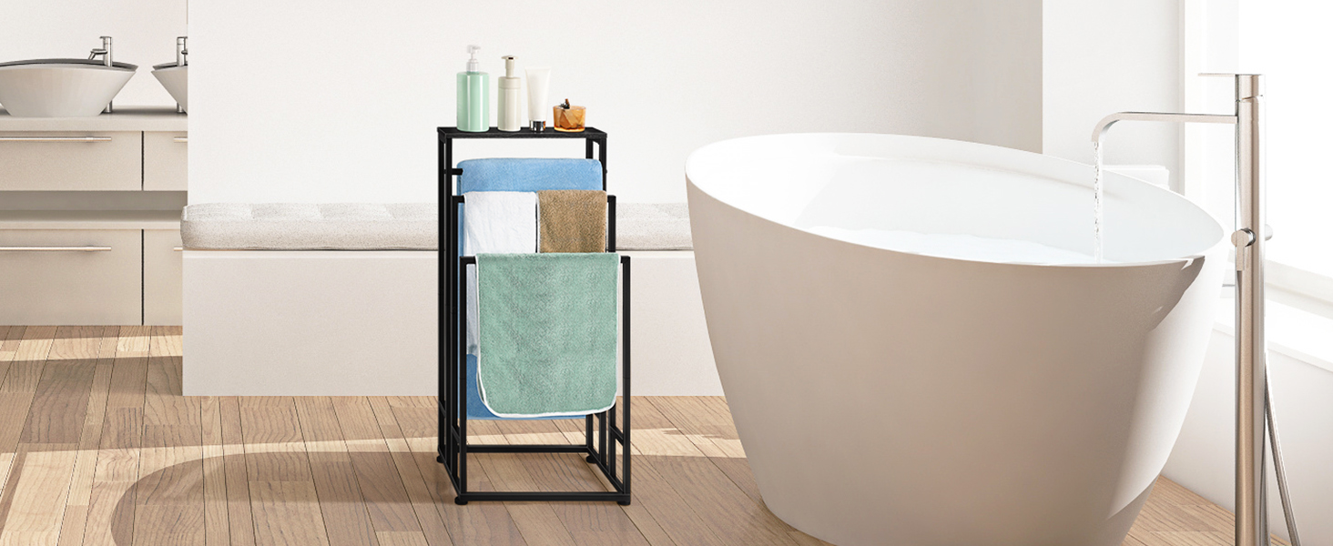 Підставка для рушників Smusei, чорна вінтажна, 3-ярусна, з полицею з дерева, 40x30x82 см