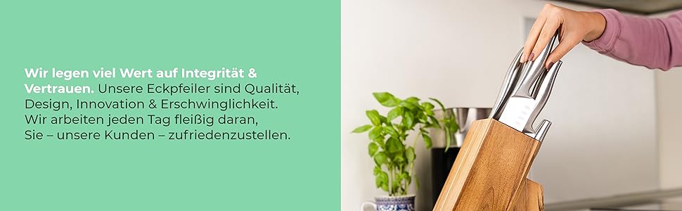 Блок для ножів Coninx Universal з інтегрірувачем – Тримач для ножів з акації на 15 слотів – Стійкий підставка для кухонних ножів, хлібного ножа, ножа для стейка та ножиць, коричневий з інтегрірувачем