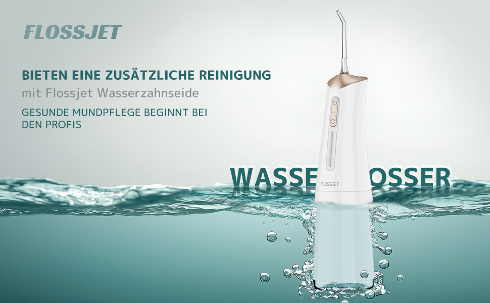 Бездротова портативна електрична ірригатор для рота FlossJet з 4 режимами, 5 насадками, об'ємом 300 мл та USB-C зарядкою. Ідеальна зубна гігієна та догляд за яснами. (Білий/Опудалий сад)