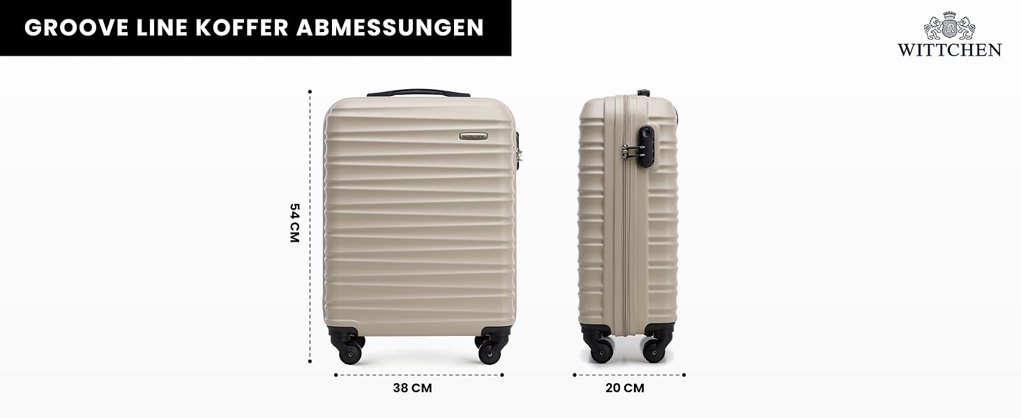 Набір валізWITTCHEN 3в1: велика, середня, маленька. Жорсткий корпус ABS, 4 колеса, кодовий замок. Підходить для Lufthansa, Eurowings, Ryanair, Condor. Бежевий колір.