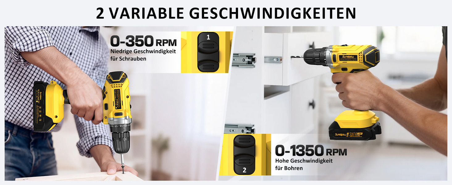 Набір інструментів Sundpey 170 предметів з акумуляторним дрилем-шуруповертом 21V, 2.0Ah, жовтий кейс для дому та ремонту