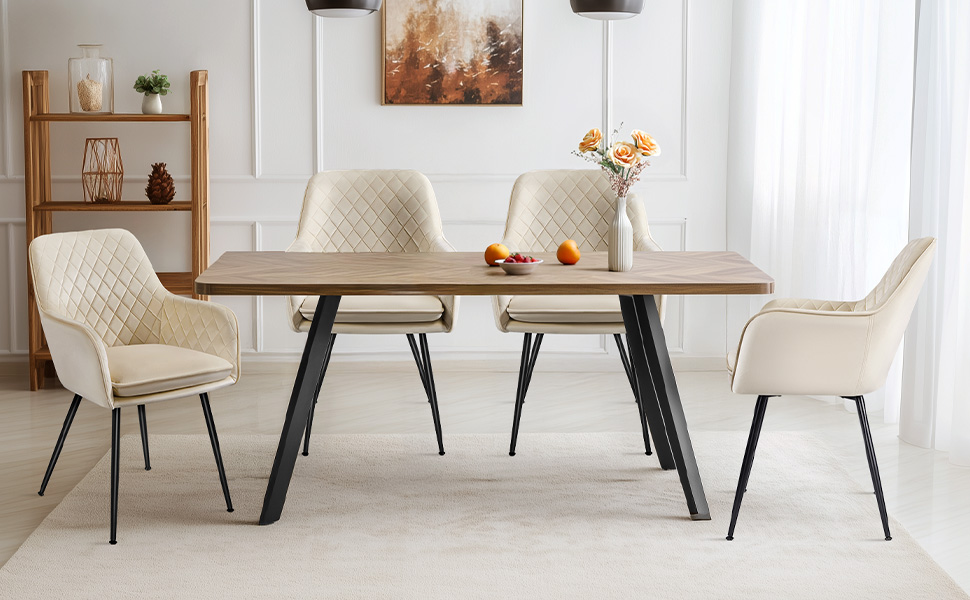 Стільці для обідньої зони Yaheetech, кухонні стільці з м'яким сидінням та підлокітниками, штучна шкіра, набір 4 шт., коричневий (бежева тканина)