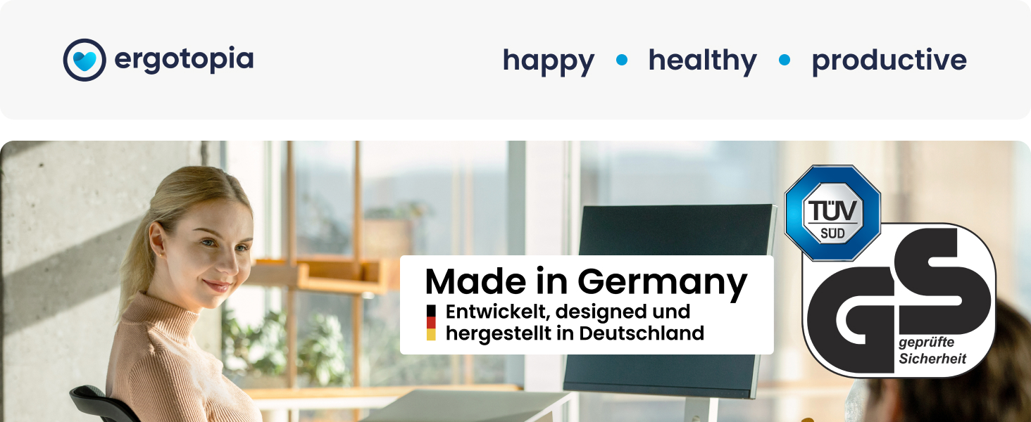 Ergotopia WellBack: Ергономічне крісло для офісу та дому, Made in Germany, з підтримкою попереку та синхромеханікою, білий каркас, сірий колір