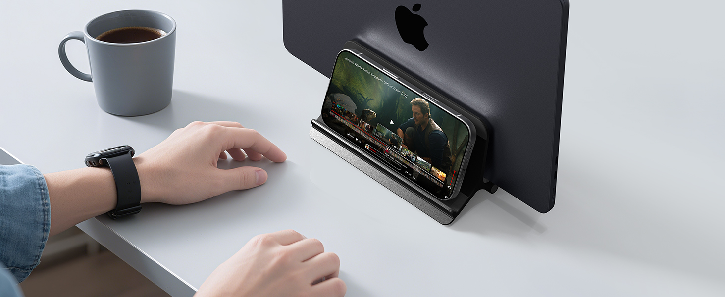 Підставка для ноутбука SODI вертикальна, автоматична, алюмінієва, чорна. Захист для MacBook Pro/Air, ноутбуків, планшетів, телефонів