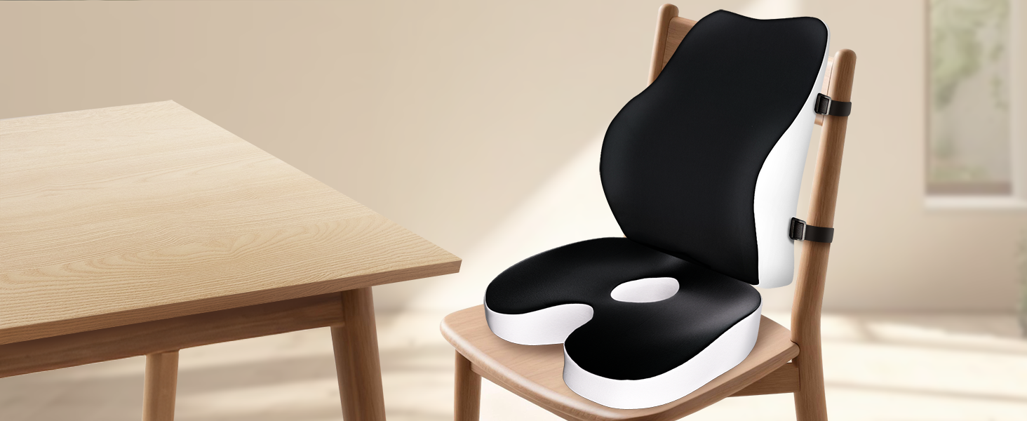 Набір подушок для сидіння з memory foam: для офісного крісла, авто, дому та подорожей. Комфорт спини та сідниць. Чорний колір