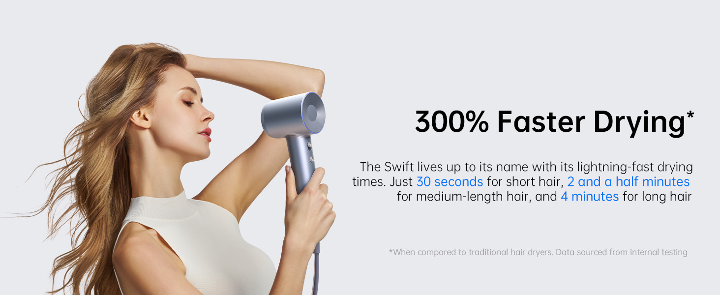 Фен Laifen з іонізацією 200 млн негативних іонів, Swift Special для подорожей, 110 000 обертів/хв, безщітковий мотор, швидке сушіння, тихий фен з насадкою-дифузором (сріблястий)