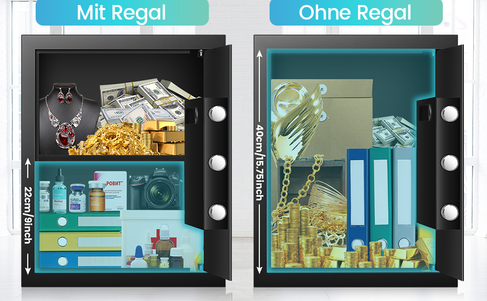 Великий сейф 50л для дому: вогнестійкий, водонепроникний, з ключем та кодовою панеллю. Сейф для зберігання золота, прикрас, документів. Сейф для меблів з інтелектуальною системою сигналізації, настінний сейф.